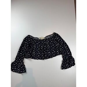 Ninas by Stone Cold Fox Navy Blue Floral Bell Sleeve Crop Top XS Womens